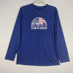 Life Is Good T Shirt Mens Medium Blue Long Sleeve Performance Tee American Flag